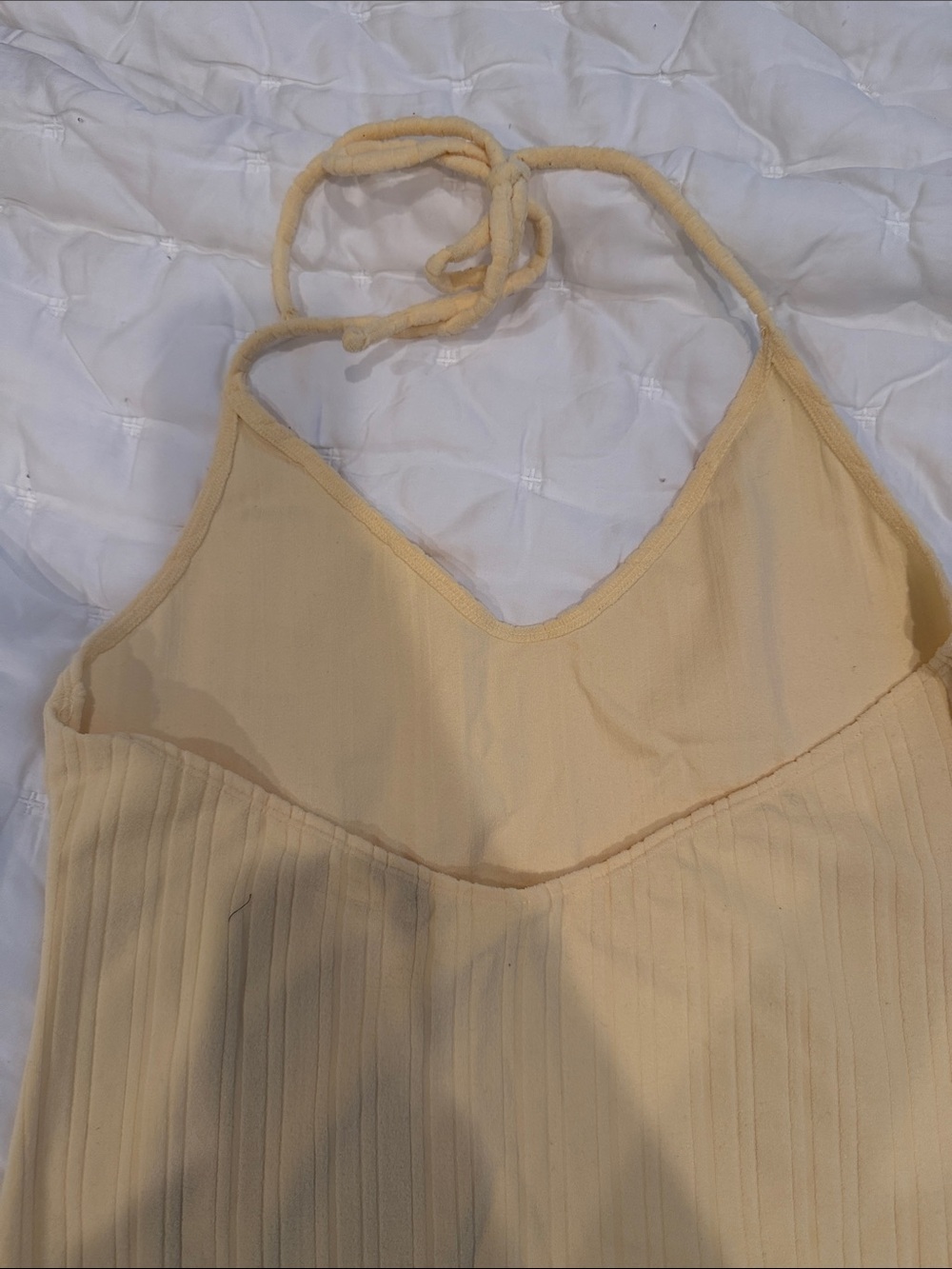 Women’s Halter Ribbed Dress - Butter Yellow - Picture 3 of 4